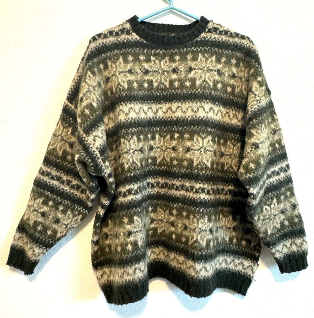 Winona Vintage Ladies Fair Isle Pattern Wool Blend Crewneck Sweater, Size 2X